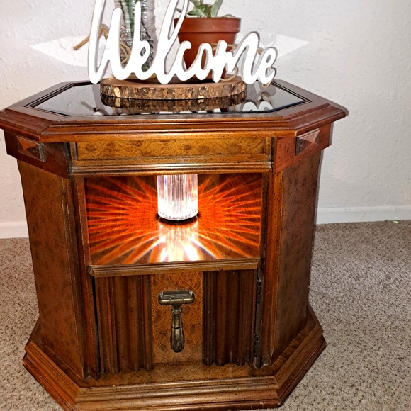 Glass top wood extra storage table